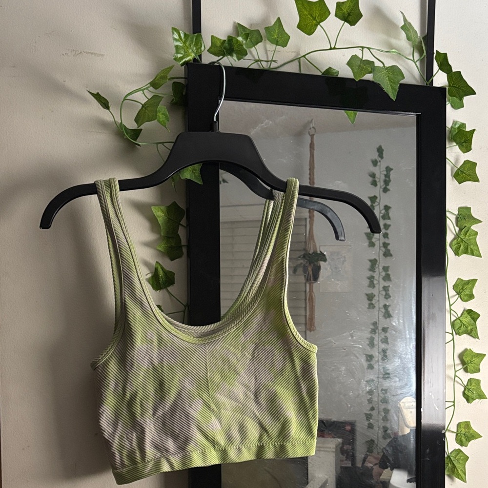 green and faded white tank top